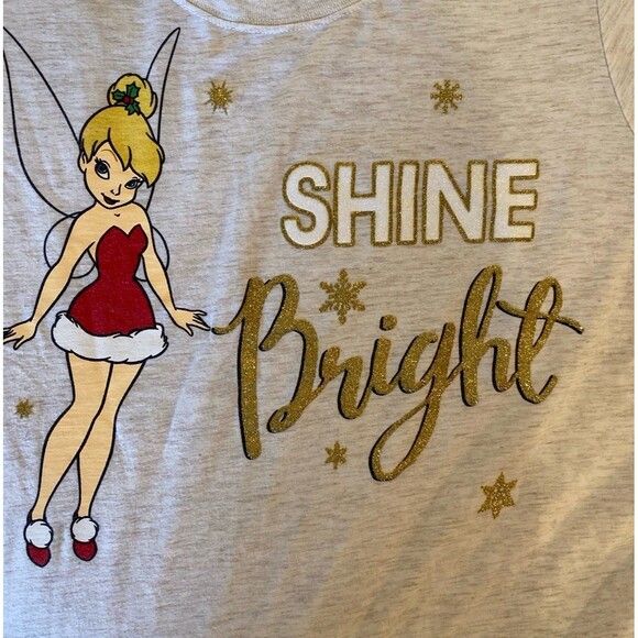 Disney Tinker bell T-Shirt Size Large Women Tan w/ Glitter Lettering Fairy Dust - Picture 1 of 8
